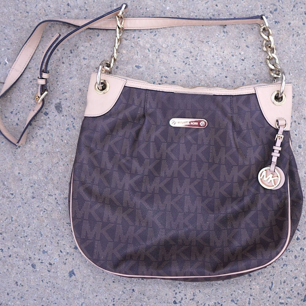 Jet Set Chain Shoulder Hobo Bag Brown Signature Canvas Slouchy Satchel Purse